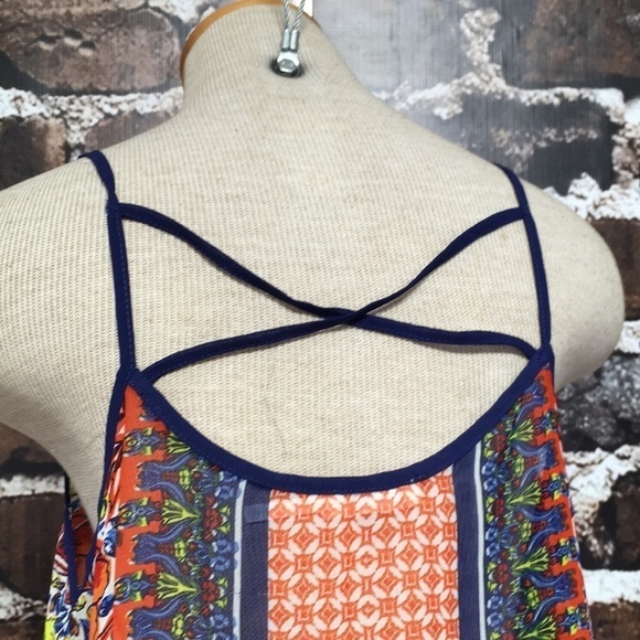 Blue Pepper Top Tie Front Blue Floral Boho V-Neck Small - Picture 8 of 10